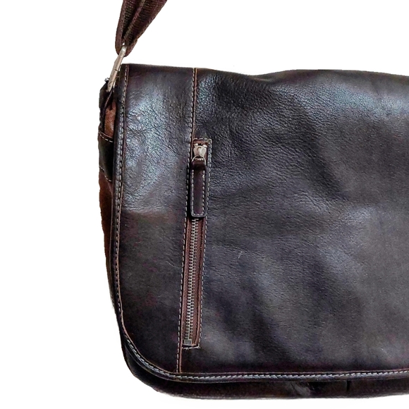 New Pelle Studio Unisex Large Premium Brown Leather Messanger/Laptop Bag w/Strap - Picture 3 of 11